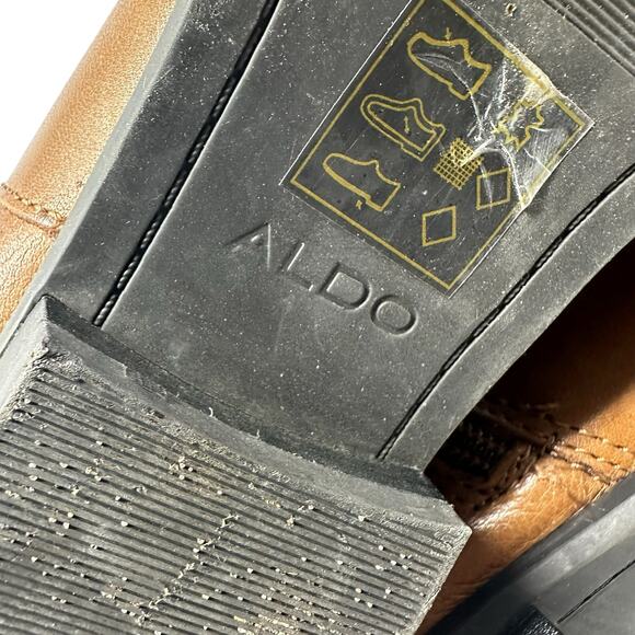 ALDO Tall Midcalf Riding Boots Womens Sz 8 Camel Brown Leather Expandable Calf - Picture 12 of 15